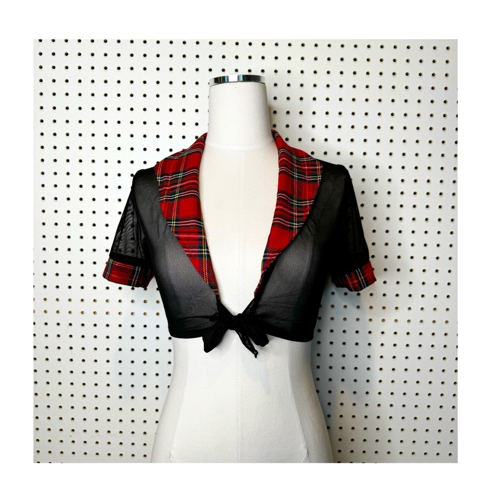 Dreams by‎ Baci Lingerie | Mesh Tie Front Crop Top w/ Plaid Collar School Girl